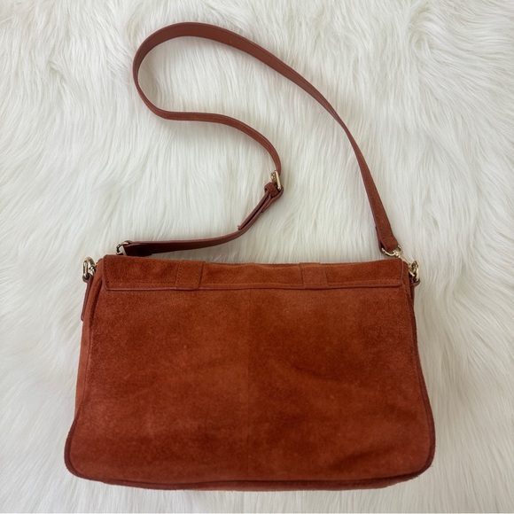 Women's Violetta Genuine Suede Messenger Bag Handbag Purse 13.5"x9"x4.5" Camel - Picture 3 of 16